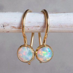 Opal Earrings, 14k Gold Earrings, Opal Jewelry
